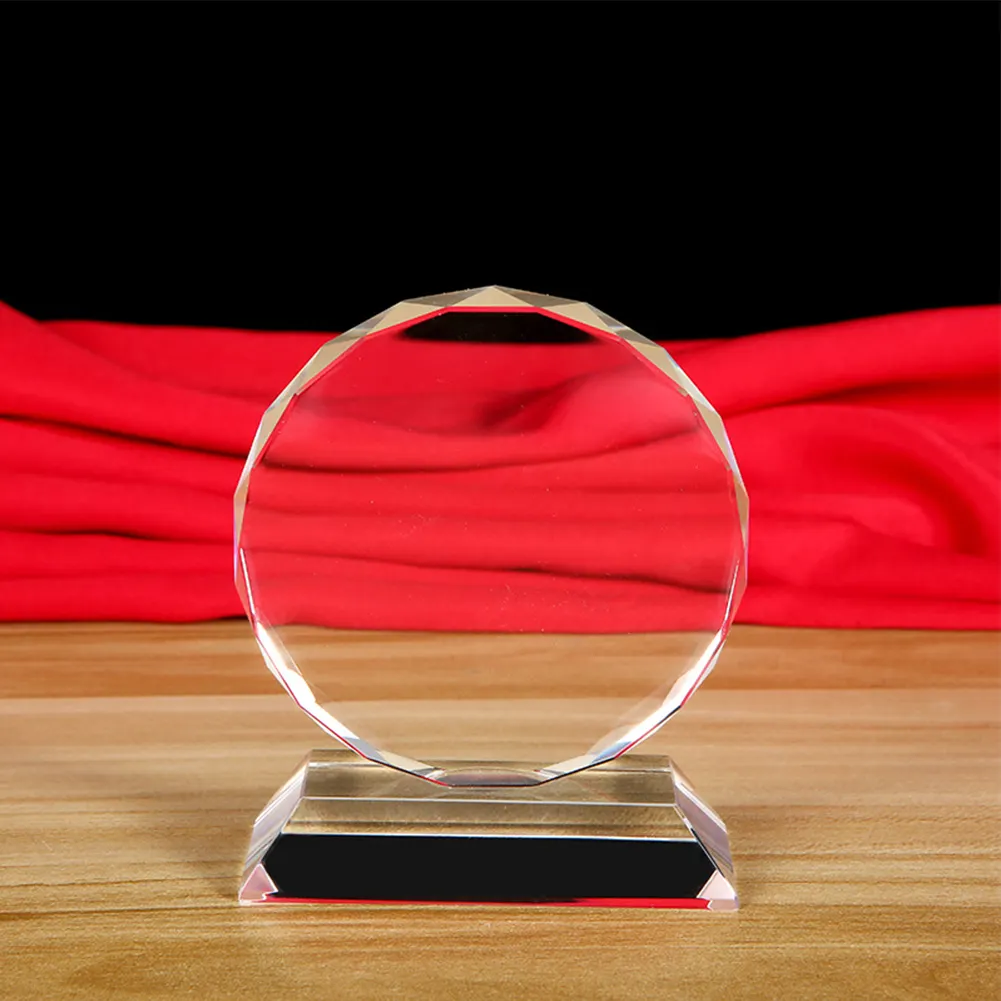 K9 Crystal Circular Awards Trophy Perusahaan dengan Personalisasi 2D Lasering