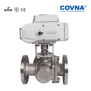 วาล์วบอลไฟฟ้าแบบมอเตอร์ Covna Hk60-Q-TF DN80 ขนาด 3 นิ้ว 3 ทาง แบบ L-Port แรงดัน 24V DC วัสดุ CF8M สแตนเลส พร้อมข้อต่อแบบหน้าแปลน - Product Image 6
