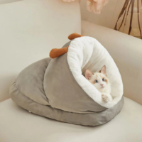 Coussin pour animaux de compagnie semi-fermé, chaud et épais pour l'hiver, résistant à l'usure, type sac de couchage, grand espace pour petits et moyens animaux