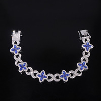Gelang Rantai 8 Karakter Motif Bunga Zirkon Hijau Mosaik Trendi Terlaris Berlapis Emas dari Paduan Seng untuk Hadiah