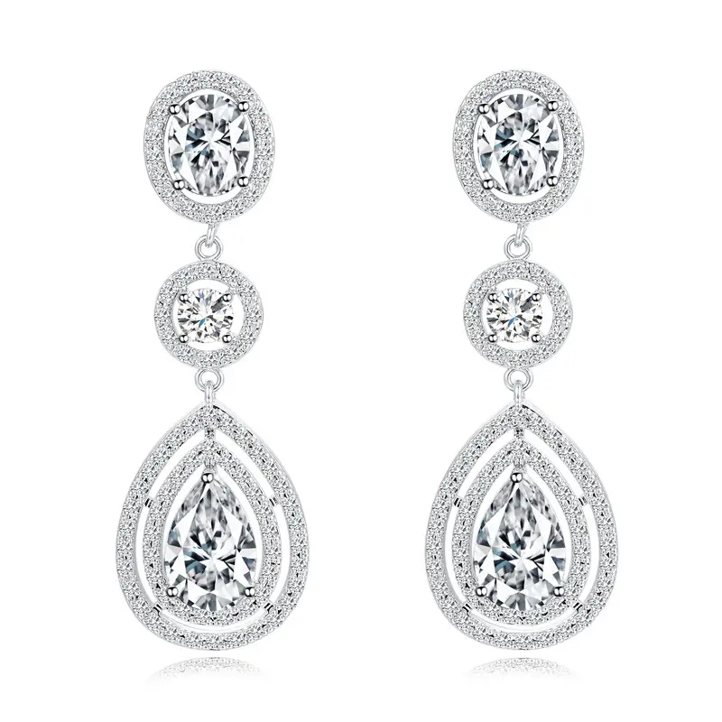 women's wholesale vintage mirco pave cubic zircon wedding bridal teardrop bling dangle earrings