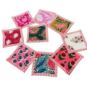 Hand <b>Block</b> Print Quilted Reversible fabric Coaster Set Cotton Handmade Square Drink Coaster Tea Table Decor Floral Colorful - Product Image 1