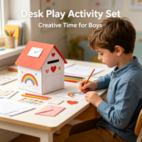 Kit de Bricolage Personnalisé pour Boîte aux Lettres en Carton à Colorier avec Autocollants Décoratifs et Maison en Papier Incluse