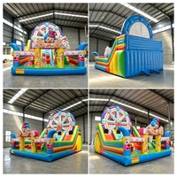 Château gonflable commercial avec toboggan, thème Grande Roue et Clown, aire de jeux de cirque pour location commerciale en extérieur