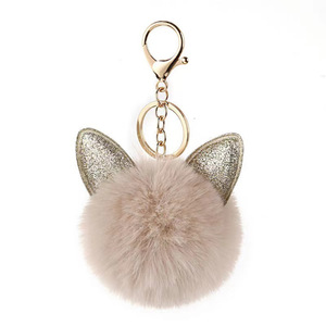 Cute Cat Ear Pom Pom Keychain Fluffy Faux Fur Bag Charm Keychain Fashion Bag Pendant <b>Keyring</b> Soft Charm Accessory for Women - Product Image 4