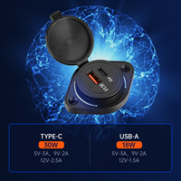 Prise de chargeur de voiture 12V 24V PD 30W+QC3.0 18W, prise de charge rapide USB C A étanche avec couvercle LED multicolore pour bateau, camping-car, VTT