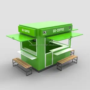 Retail Booth Outdoor Kiosk Design Attractive Green Street Food Store Furniture with Seating Chairs Coffee Display Stand for Sale
