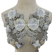 Applique florale en crochet avec paillettes, broderie et strass en cristal pour robe de soirée et robe de bal (vente en gros)