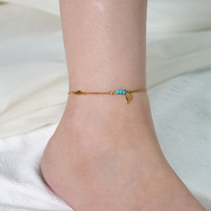 <span class=keywords><strong>Tobillera</strong></span> bohemia de ala de Ángel, joyería fina de acero inoxidable, chapado en oro de 18K, Turquesa - Product Image 1