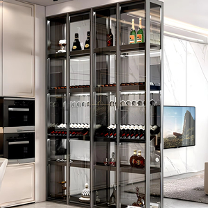 Vetrina per Vini in Vetro Personalizzata, Mobile da Parete o da Terra per <span class=keywords><strong>Soggiorno</strong></span>, Espositore di Alta Gamma per Vini <span class=keywords><strong>Rossi</strong></span> con Illuminazione, Arredamento per la Casa - Product Image 1