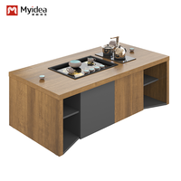 Table à thé rectangulaire avec armoire de rangement Design de ferme en bois MDF verre pour la réception chambre hôtel cuisine ou usage domestique