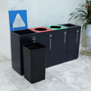 Poubelles d'extérieur rectangulaires en métal à ouverture par le haut poubelle noire recyclée avec 4 compartiments - Product Image 3