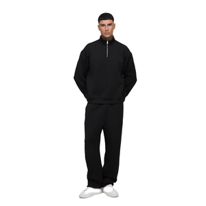 Conjunto Deportivo de Dos Piezas para Hombre, Talla Grande, con Capucha Negra, Media Cremallera, Transpirable, de Felpa Gruesa, Estilo Urbano - Product Image 1