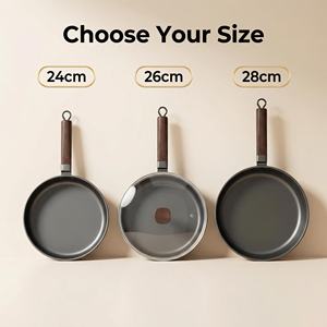 Poêle à frire antiadhésive en fonte avec revêtement de qualité alimentaire, résistante à la chaleur, manche en bois, compatible avec toutes les plaques de cuisson, pour la cuisine domestique - Product Image 3