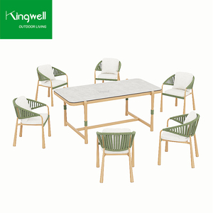 Set di Tavolo <span class=keywords><strong>e</strong></span> <span class=keywords><strong>Sedie</strong></span> <span class=keywords><strong>da</strong></span> <span class=keywords><strong>Giardino</strong></span> di Lusso Moderno in Alluminio <span class=keywords><strong>e</strong></span> Corda Intrecciata per Esterni, 4 Posti - Product Image 6