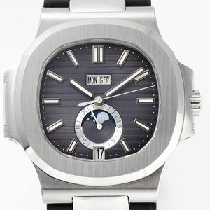 Montre de luxe automatique à calendrier perpétuel multifonction avec phases de lune, boîtier en acier et cadran gaufré horizontal - Product Image 2