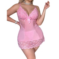 Ensemble de lingerie romantique sexy grande taille pour femme grasse, chemise de nuit et string transparents en dentelle