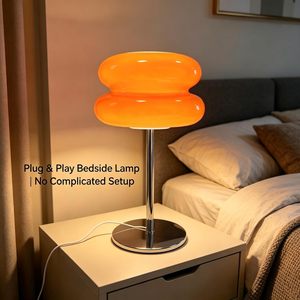 Modern Minimalist Orange White Iron Pc Bedroom Restaurant <b>Decorative</b> <b>Lighting</b> Switch Control Led Table Lamp - Product Image 2