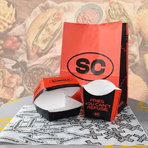 Özel logo tek kullanımlık patates kızartması hamburger ambalaj catering paket paket paket çin gıda kağıt kap kutu gitmek için