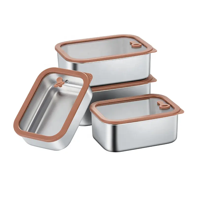 Neues Design luftdichter Lebensmittelbehälter mit Glasdeckel Edelstahl-Lunchbox Frische Aufbewahrungsbox