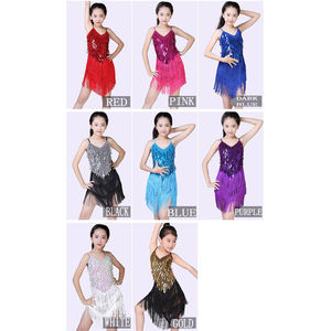 Traje de Baile Latino para Niñas, Falda de Baile con Lentejuelas y Flecos de Spandex Suave y Cómodo, Traje de Escenario con Tirantes - Product Image 6