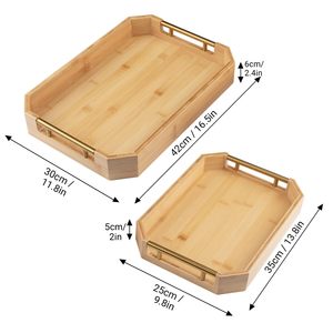 Bandeja Rectangular de Bambú para Servir, Juego de 2 Piezas, Bandeja de Servir de Color Natural Engrosada, Bandeja Multifuncional con Asa de Metal - Product Image 6