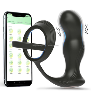 APP-bestuurde anale seksspeeltjes van siliconen en <span class=keywords><strong>ABS</strong></span>, met dubbele prostaatmassager en dubbele cockring voor mannen. - Product Image 2