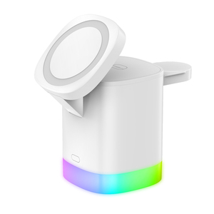 <span class=keywords><strong>Cargador</strong></span> Inalámbrico <span class=keywords><strong>Magnético</strong></span> 3 en 1 PD, Estación de Carga Plegable con Luz Ambiental LED para IWatch, Auriculares y Teléfono (Salida 5V/1A) - Product Image 3