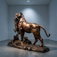 Figurine de famille de lions en bronze coulé à la main Xinyesheng - Taille réelle, montage professionnel