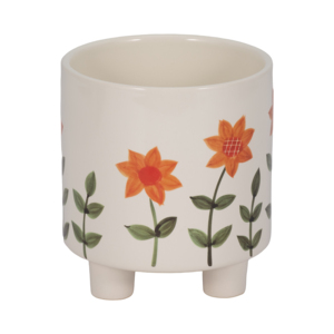 Vaso da fiori decorativo con piedini, dipinto a mano con motivi floreali, per piante da interno, moderno fioriera in resina - Product Image 1