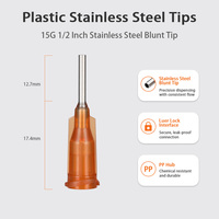 Tip Dispensing Plastik Hub Luer Lock 1/2 Inch Jarum Tumpul Stainless Steel 15 Gauge untuk Perekat Industri