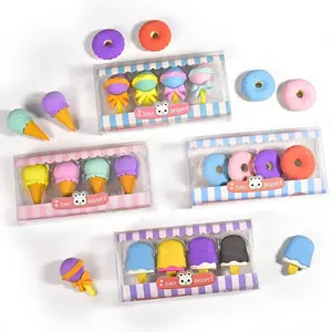 Cute Creative School Student Ice Cream Erasers Set Kids Cartoon Eraser Gift Stationery Eraser 4pcs/box