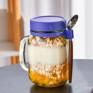 Contenedor de avena de vidrio reutilizable portátil de 16 oz con tapa sellada, taza medidora, cuchara, avena durante la noche para uso en movimiento - Product Image 6