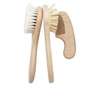 Baby Hair Brush And Comb Set For Newborns Wooden Baby Brush Set With Massage Comb Customized Logo Baby Brush