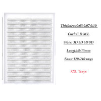 Extension de Cils Volume Pré-Fabriqués à Base Pointue Thermosoudée 2D 3D 4D 5D 6D 10D 20D, Épaisseurs 0.03 0.05 0.07 0.10 mm