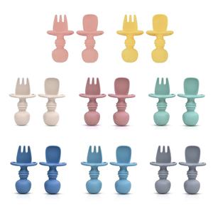 Fourchette et cuillère d'apprentissage pour bébés, en silicone, à manche court, pour la dentition, pour la maternelle - Product Image 1