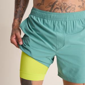 Pantalones Cortos de Running para Hombre 2 en 1 de Malla Negra con Forro de Fitness y Cintura Alta para Realce de Glúteos - Product Image 3