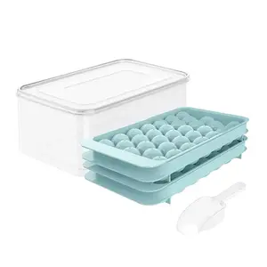 Commercio all'ingrosso BPA Free Silicone Mini Round Ice Ball Maker stampo vassoio per cubetti di ghiaccio con coperchio e Bin Ice Scoop