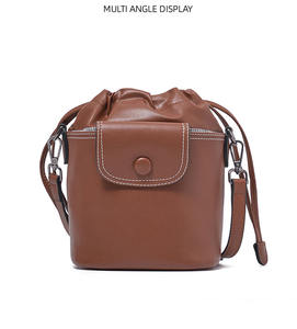 Sacs seau en cuir véritable avec cordon de serrage pour femmes, sacs à bandoulière et sacs travers en cuir de vachette, style simple et tendance, vente en gros - Product Image 2