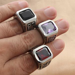 yunnique Men's Geometric <b>Titanium</b> Steel <b>Ring</b> Square Bezel Setting Retro Punk Style Multi Color Jewelry Gift - Product Image 3