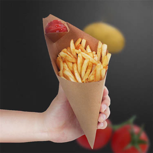 Conos de Papel Resistentes al Aceite, Desechables, de Papel Kraft, para Empacar Alimentos, Porta Papas Fritas, Reciclables - Product Image 3