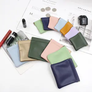 Soft PU Small Lipstick Organizer Bag Cosmetic Bag Leather Automatic Closing Coin Purse Blu etooth Headphone Storage Pouch
