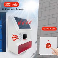 KONLEN 433Mhz Sirène stroboscopique solaire ABS avec bouton d'alarme de panique et lumière, système d'alerte SOS extérieur puissant pour la sécurité domestique