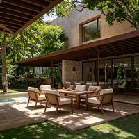 Conception personnalisée de villa moderne tropicale en pierre et bois avec terrasse et piscine, plan de conception et rendu 3D, support complet