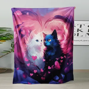 Tình Yêu Mèo San Hô Lông Cừu Vải 3D In Kỹ Thuật Số Thiết Kế Chăn Ấm Áp Và Ấm Áp Vải - Product Image 1