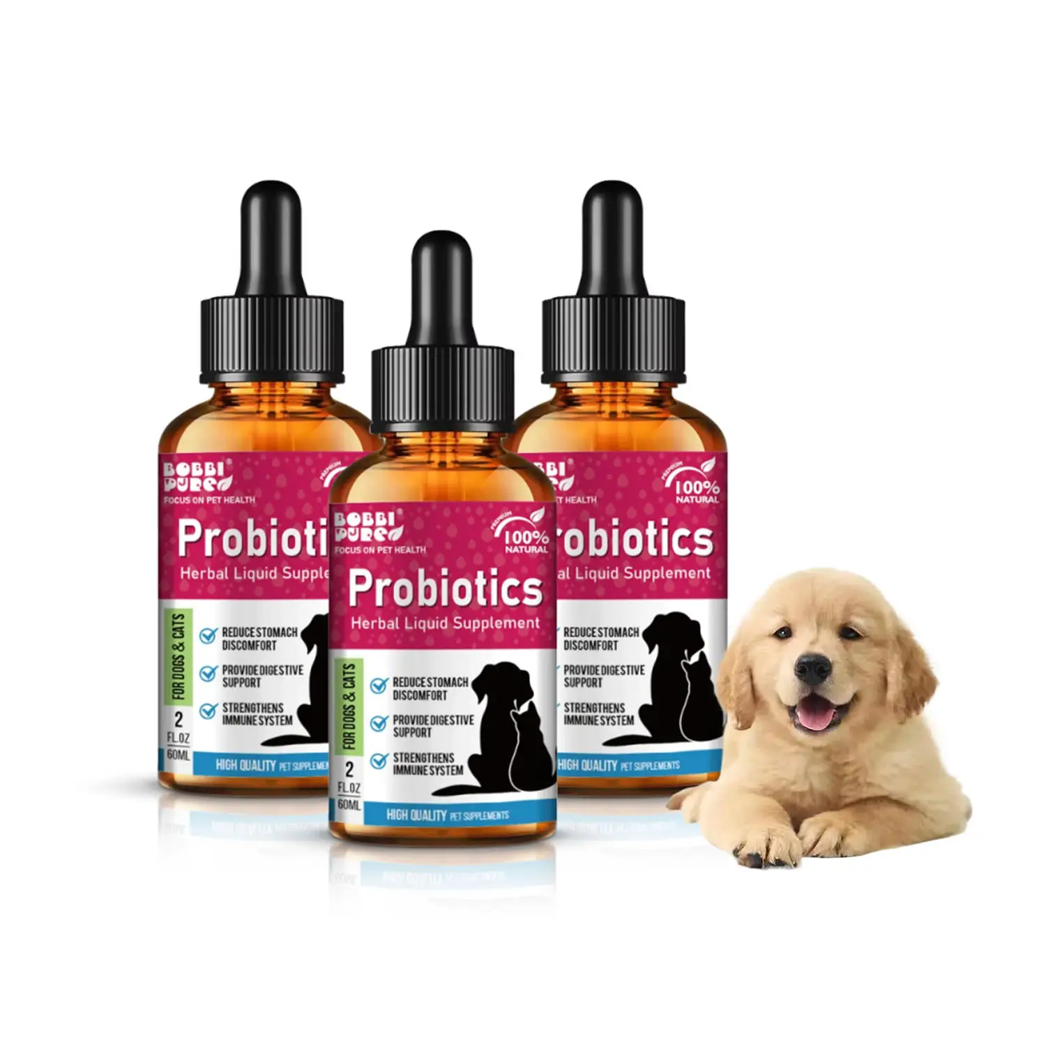 El suplemento de gota líquida nutricional probiótico para mascotas mejora la absorción de nutrientes para perros y gatos