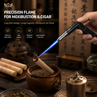 Briquet torche à cigare pour moxibustion, long et fin, coupe-vent, rechargeable au butane, grande capacité, avec fenêtre de visualisation et allumage de précision
