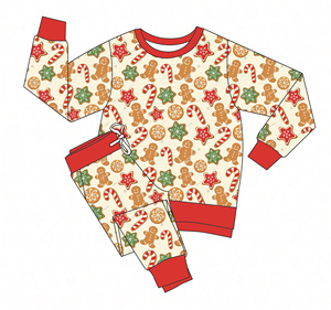 Ensemble pyjama enfant imprimé gnome de Noël en <span class=keywords><strong>bambou</strong></span>/spandex, manches longues, anti-plis, séchage rapide, 2 pièces, pour les fêtes, OEM ODM - Product Image 2