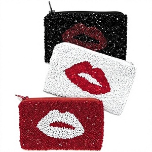 Grande bourse à monnaie perlée à motif riveté pour femme, pochette zippée, portefeuille fait main, cadeaux pour femmes - Product Image 1