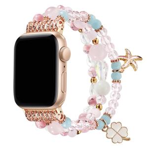 Bracelet de luxe en perles pour <span class=keywords><strong>Apple</strong></span> Watch 7/6/5/4/2/1/<span class=keywords><strong>SE</strong></span>, bijoux en pierres précieuses pour <span class=keywords><strong>Apple</strong></span> Watch, vente en gros - Product Image 3